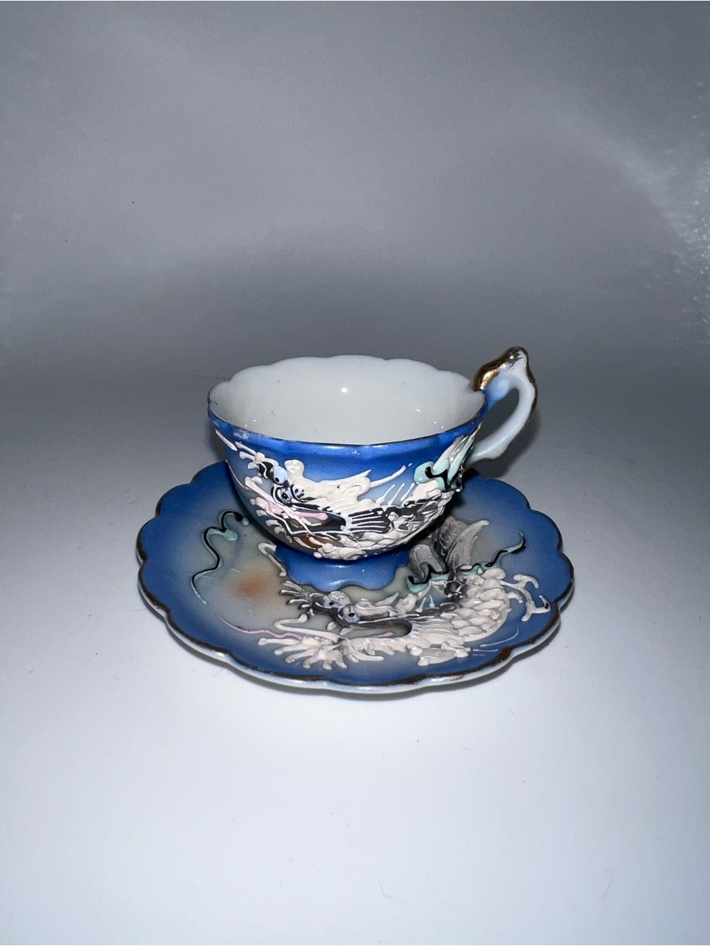 Blue Dragon Porcelain Teacup and Saucer - Decorative Home Art